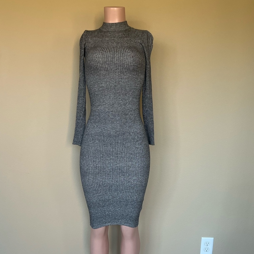 Bershka Gray Ribbed Knit Bodycon Dress. SizeXS. Great Stretch.